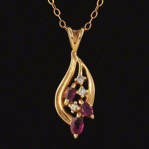 14k Yellow Gold, Ruby and Diamond Pendant (chain not included)